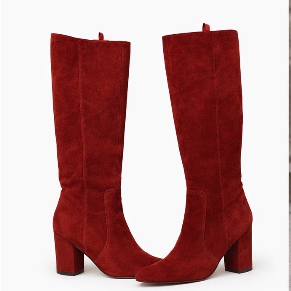 Bettye Muller Suede Cranberry Knee-High Women's Boots Size 38 1/2 - Picture 2 of 9